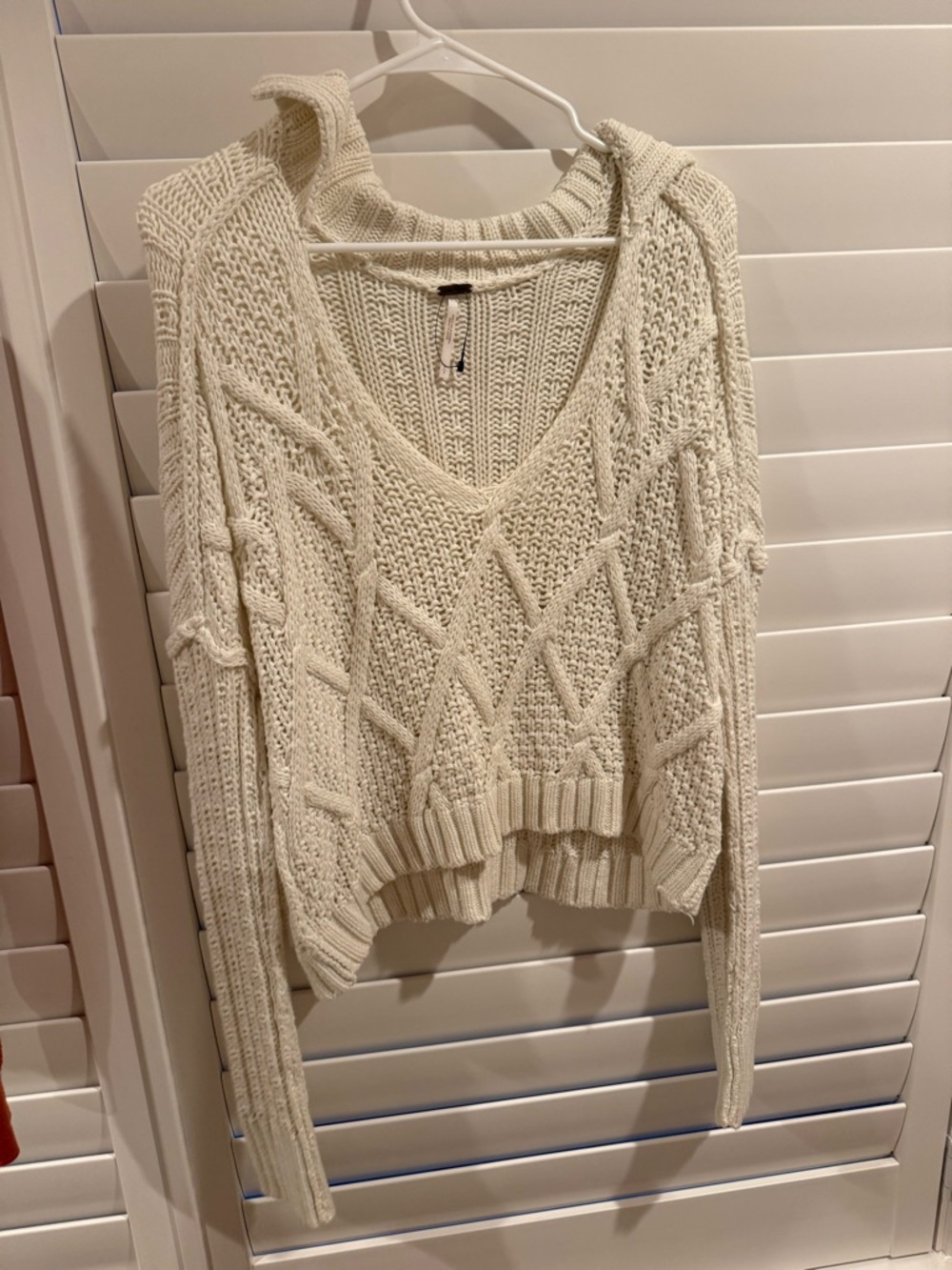 Free People Cream Cable-Knit V-Neck Sweater